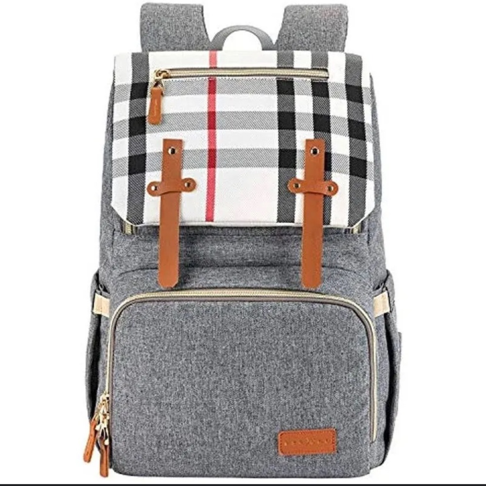 Espidoo Diaper Bag Stylish Gray Backpack with Tan Accents